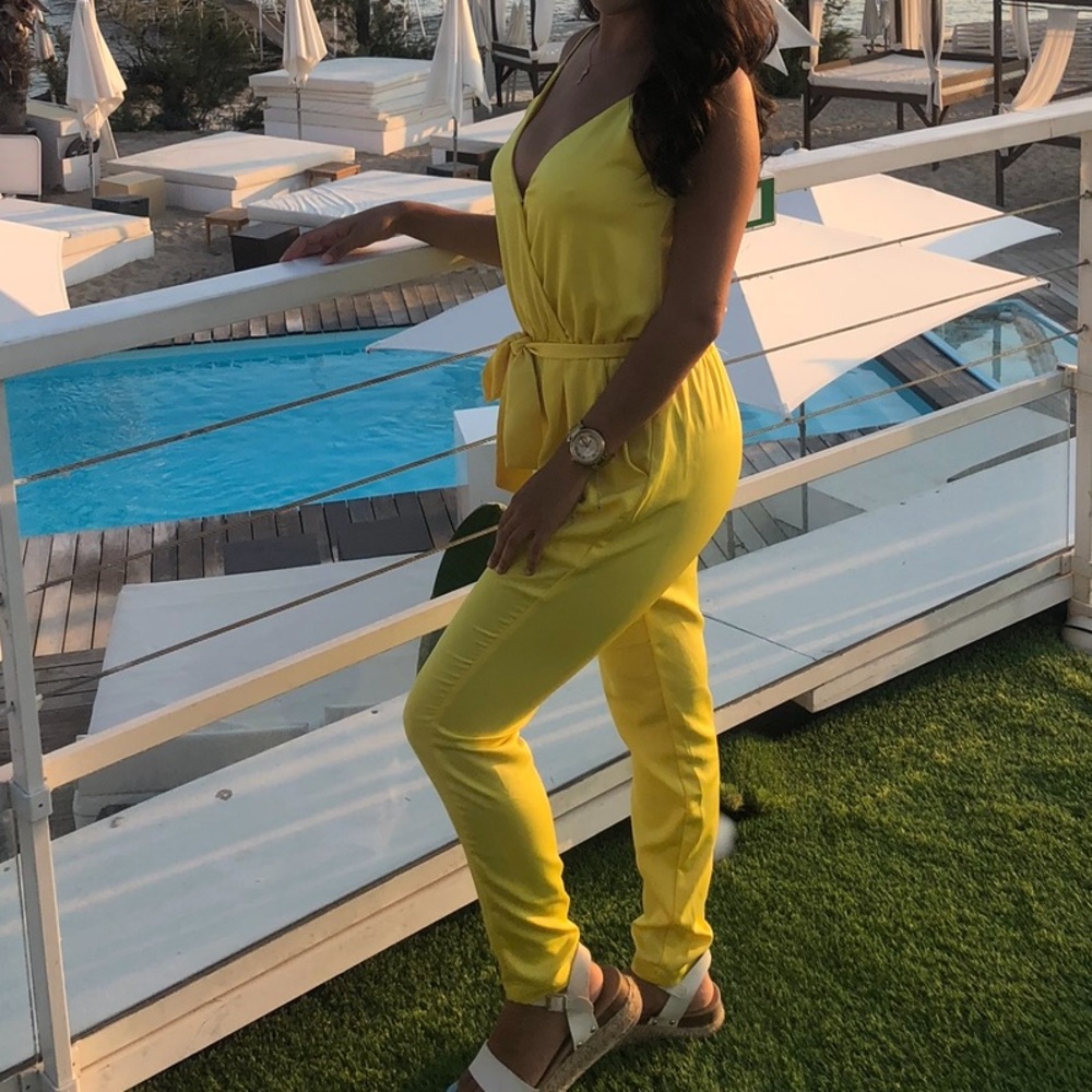 Yellow Silk Jumpsuit with Tie (size small)
